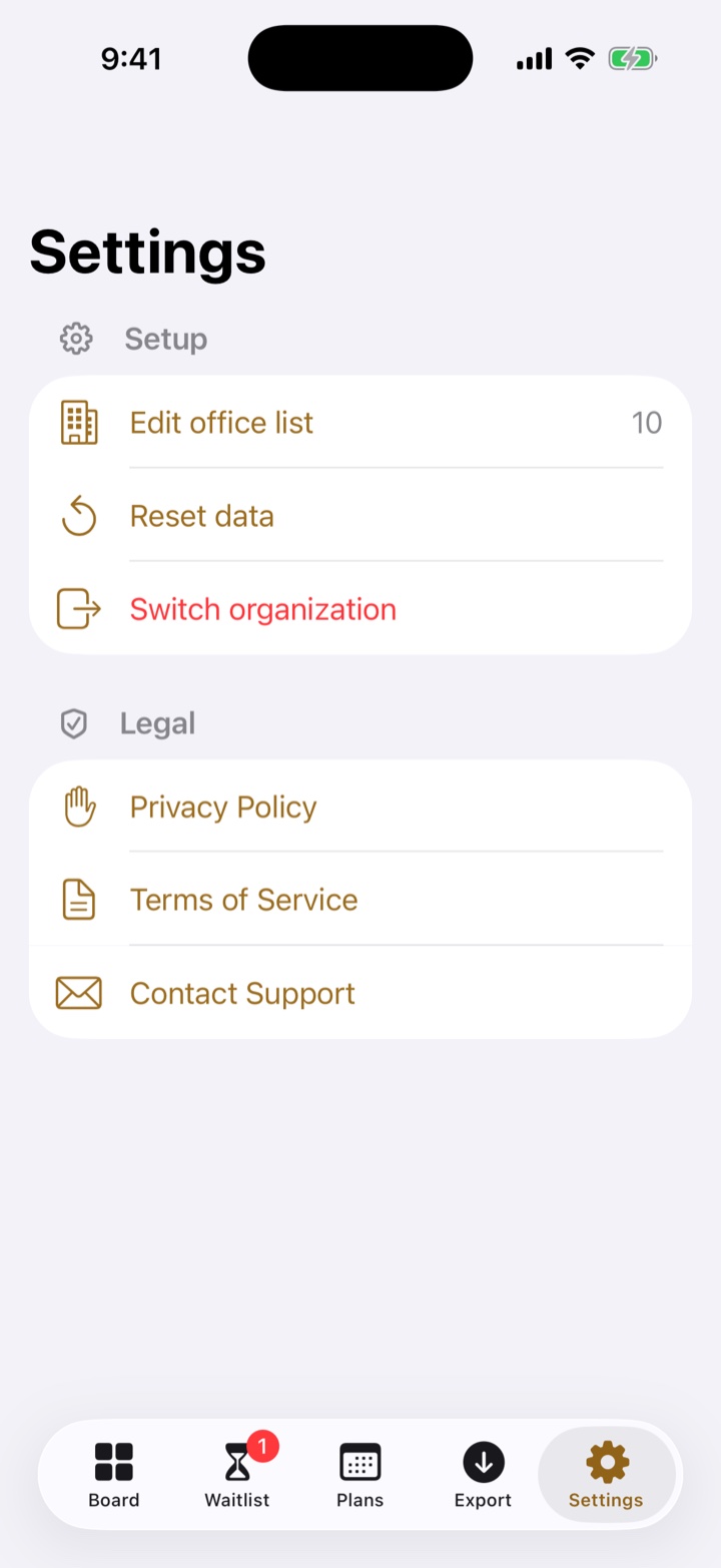 Settings tab